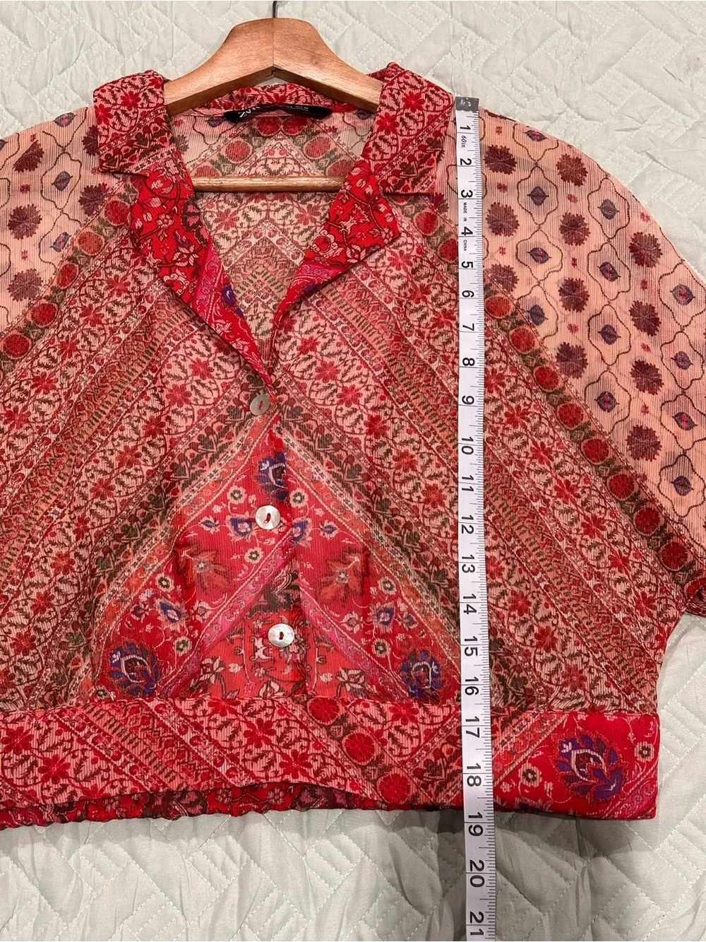 Zara Red Printed Short Sleeve Button-Front Blouse - Picture 5 of 6